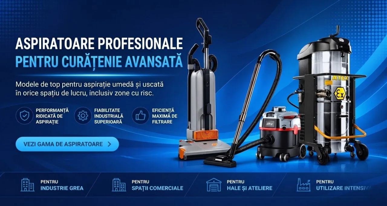 Aspiratoare profesionale pentru aspirație umedă și uscată, pentru industrie, spații comerciale și hale