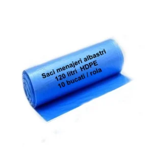 Saci menajeri albastri 120 litri HDPE - 10 buc/rolă