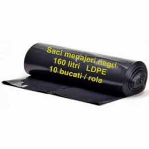 Saci menajeri negri 160 litri LDPE - 10 buc/rolă