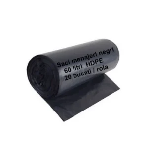 Saci menajeri negri 60 litri HDPE - 20 buc/rolă