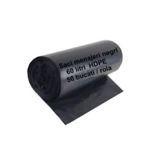 Saci menajeri negri 60 litri HDPE - 50 buc/rolă