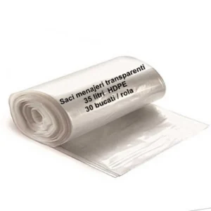 Saci menajeri transparenți 35 litri HDPE - 30 buc/rolă