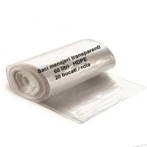 Saci menajeri transparenți 60 litri HDPE - 20 buc/rolă