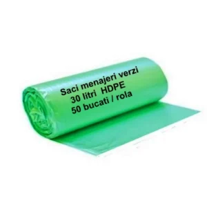 Saci menajeri verzi 30 litri HDPE - 50 buc/rolă